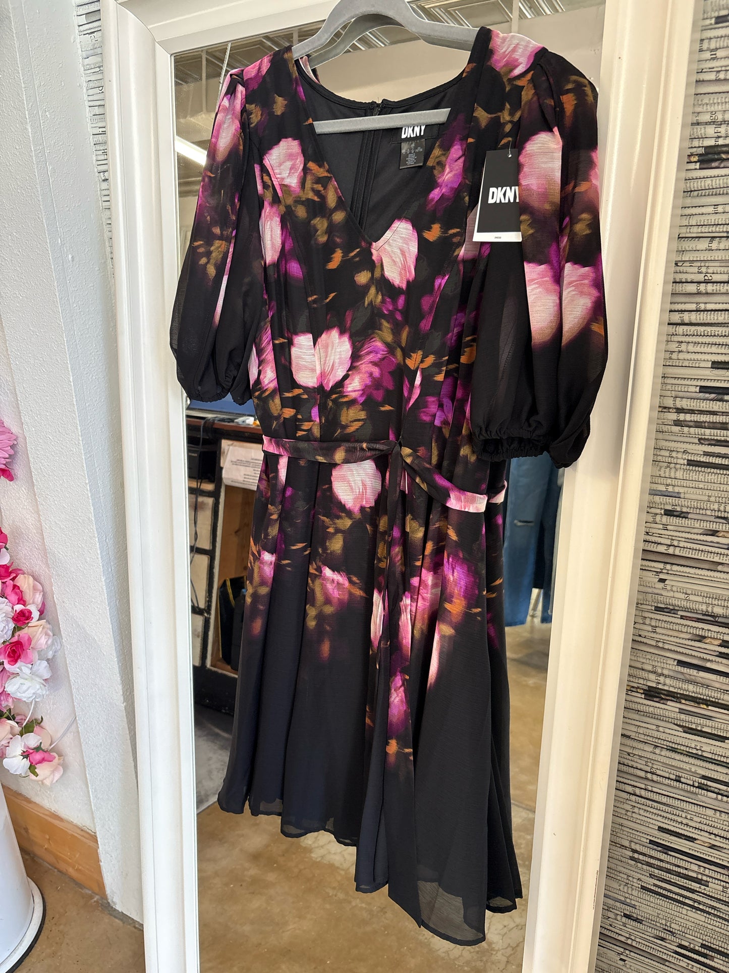 DKNY Size 14 black multi Floral Dress