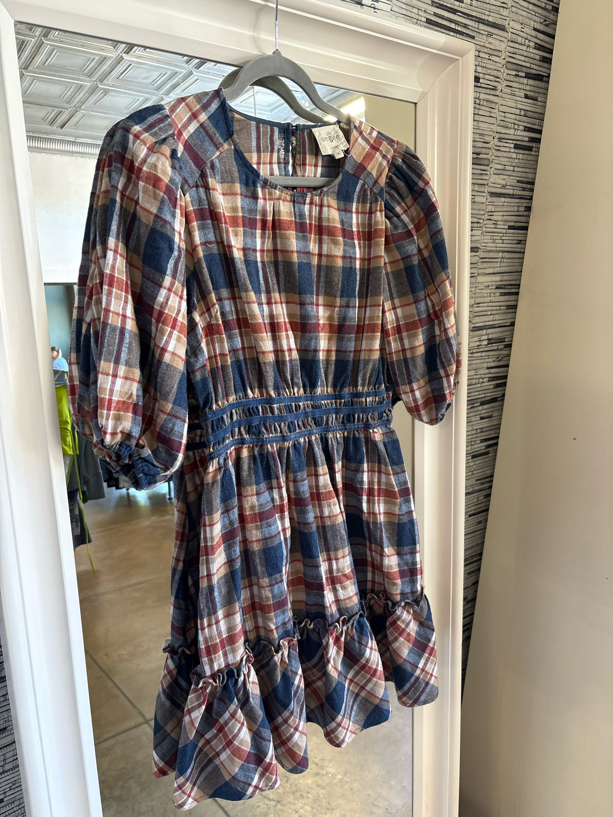Umgee Size M blue + brown Plaid Dress