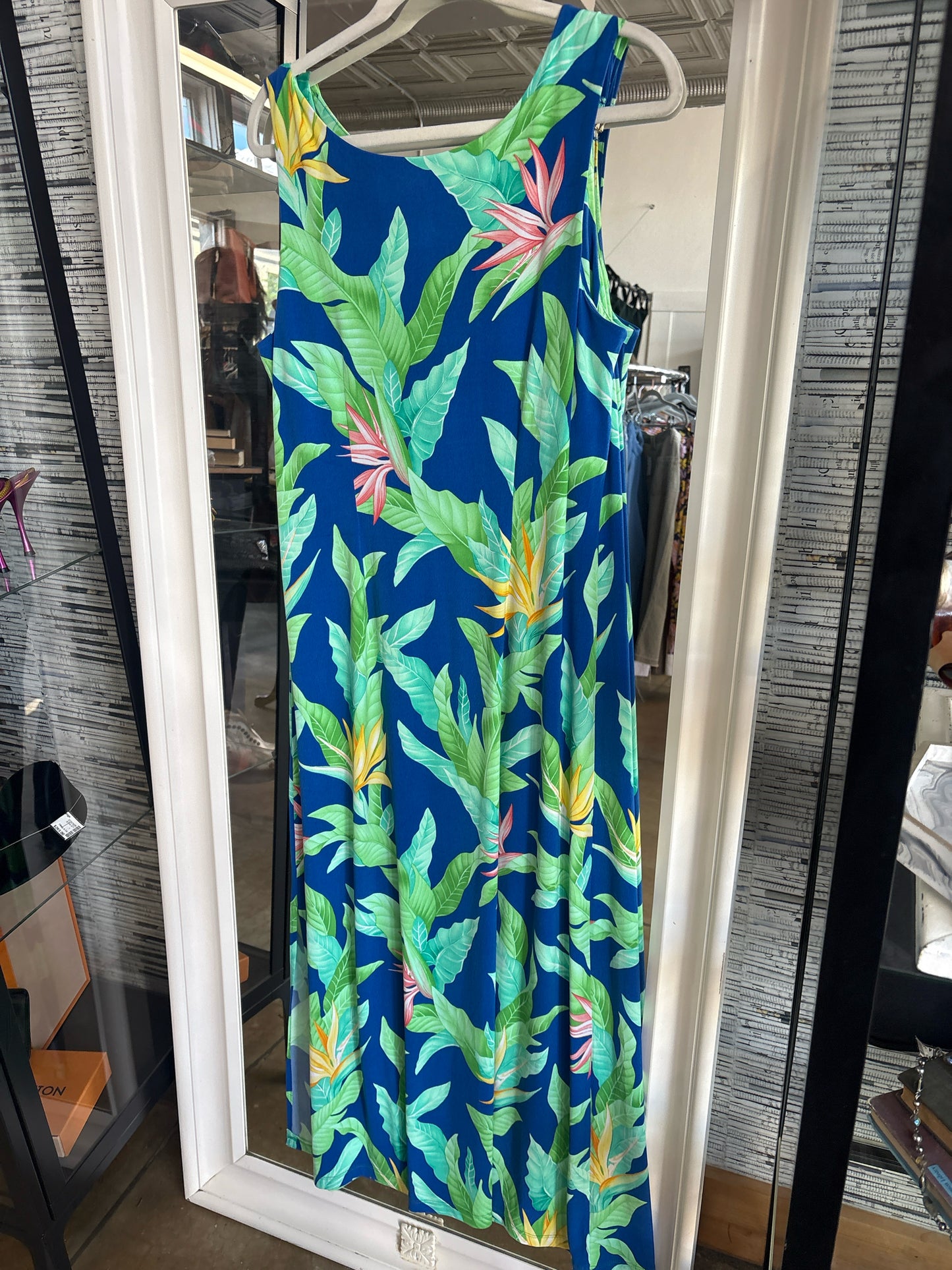 Tommy Bahama Size L Blue/Green Tropical Floral Dress