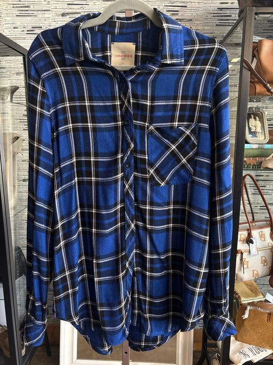 Casa Cabana Size S Blue/Black Plaid Top