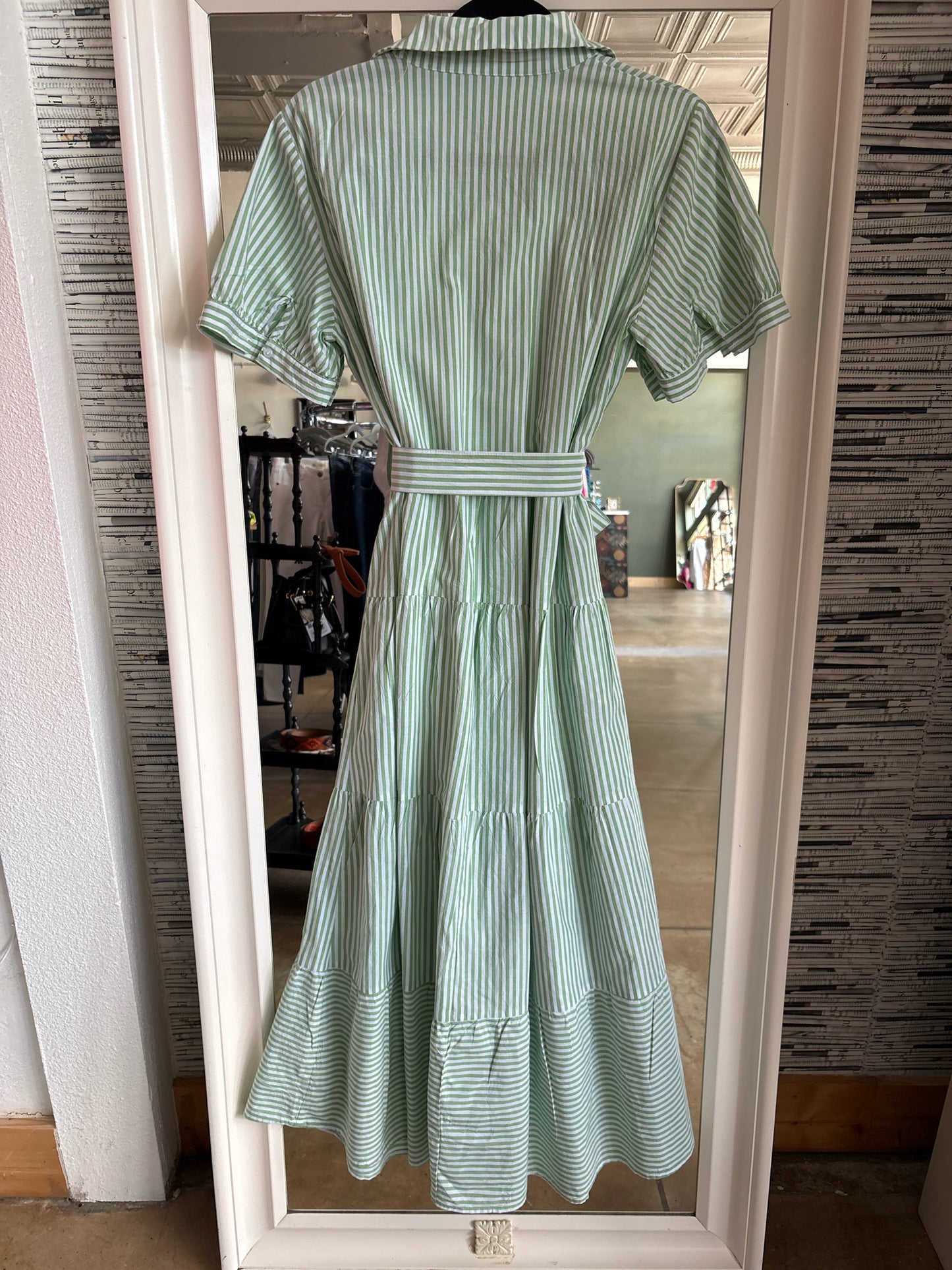 Utcoco Size M green and white Stripe Dress