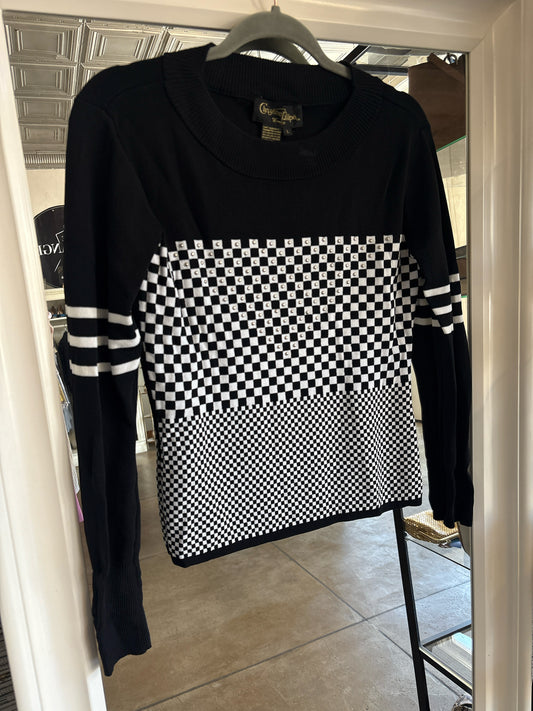 Christine Phillipe Size L B&W Checkered Sweater