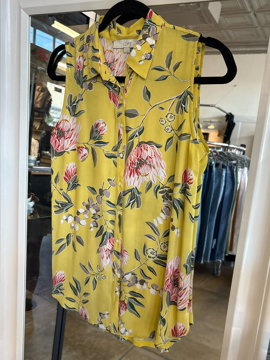 LOFT Size S Yellow/Multi Floral Tee