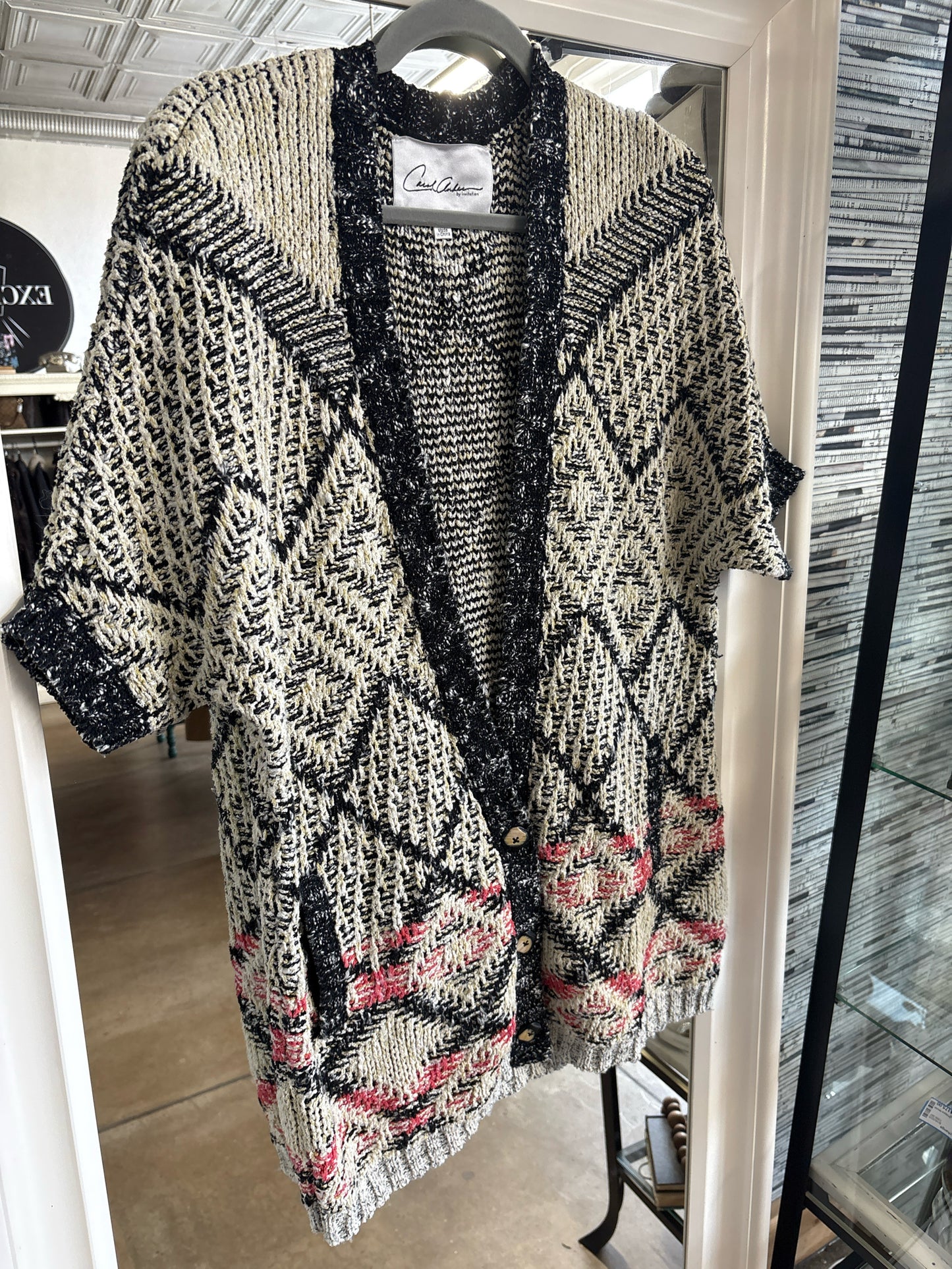 Carol Anderson Size M Black/Cream Knit Cardigan