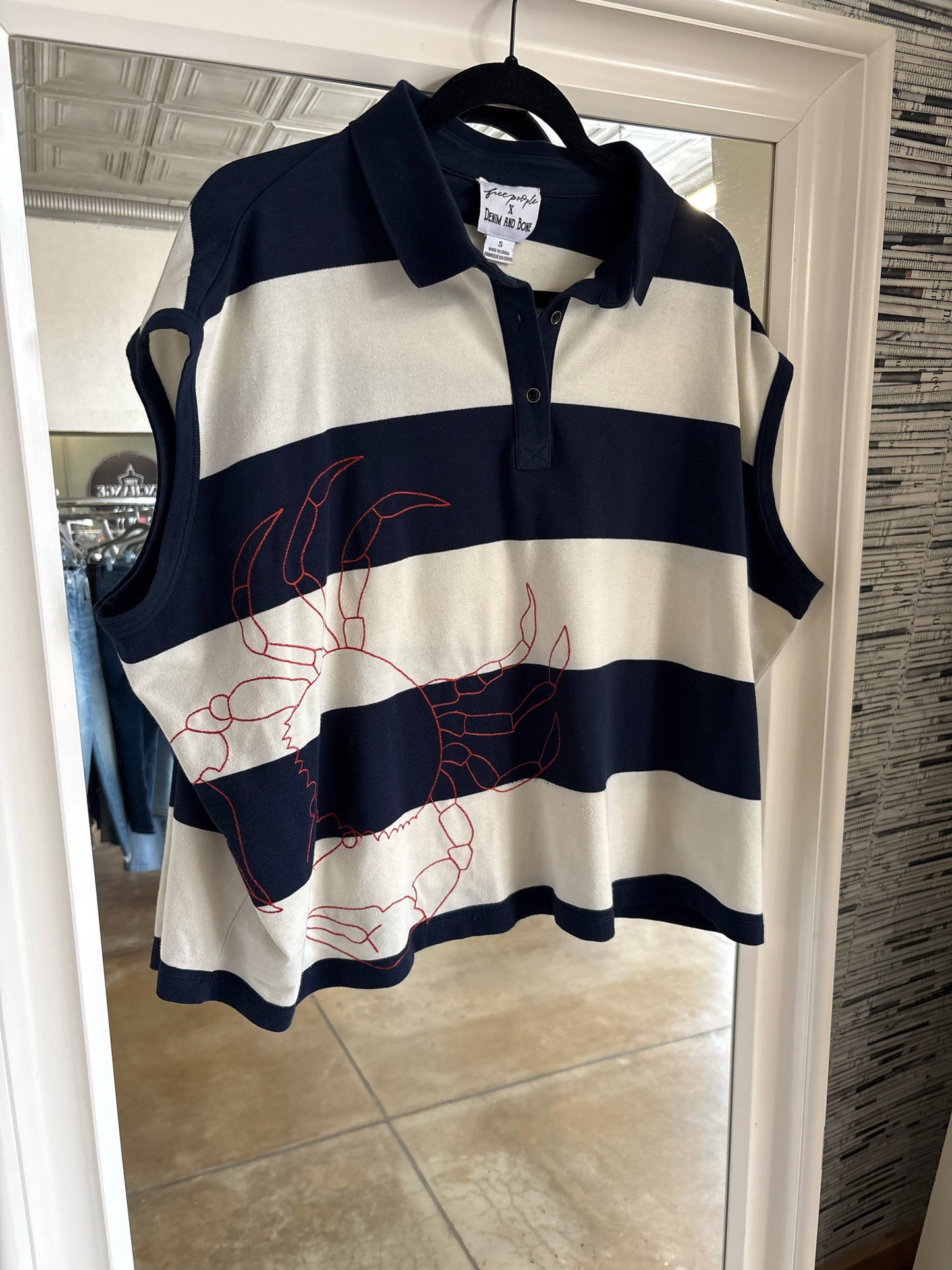 free people Size S Navy + white Top