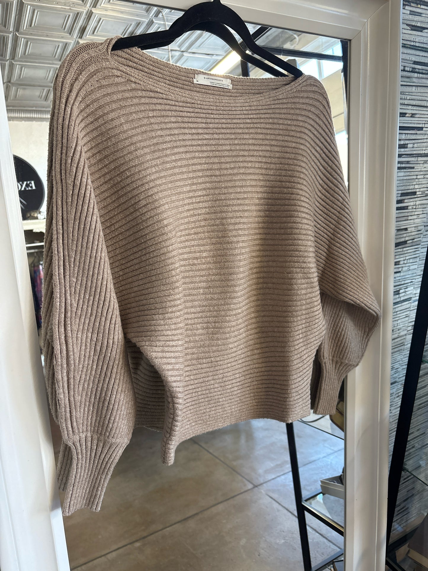 Anthropologie Size XS Taupe Ribbed Sweater