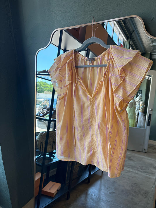 Lilla P Size L Orange/Pink Stripe Top