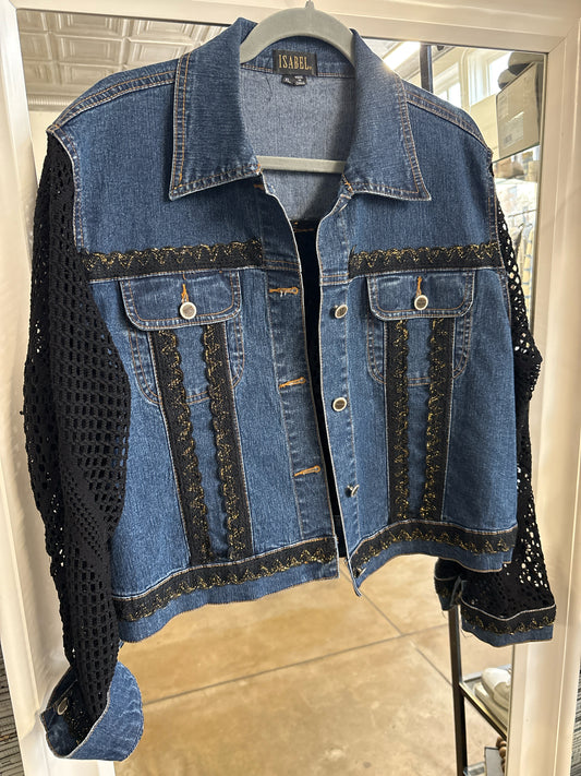 Isabel Size XL Denim/Blk Embellished Jacket