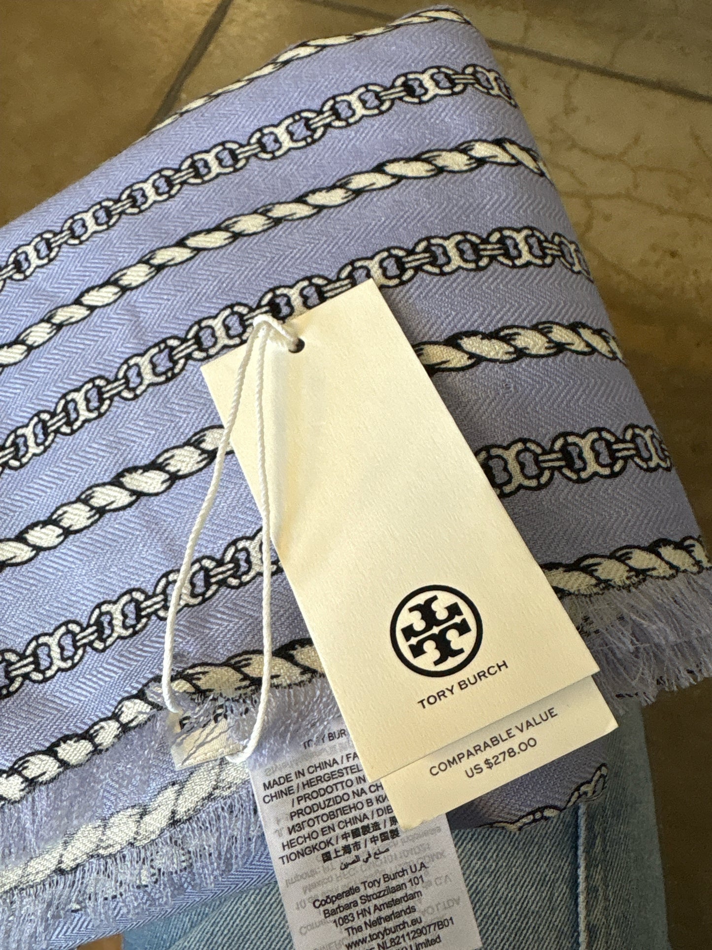 Tory Burch light blue/multi Chain Scarf
