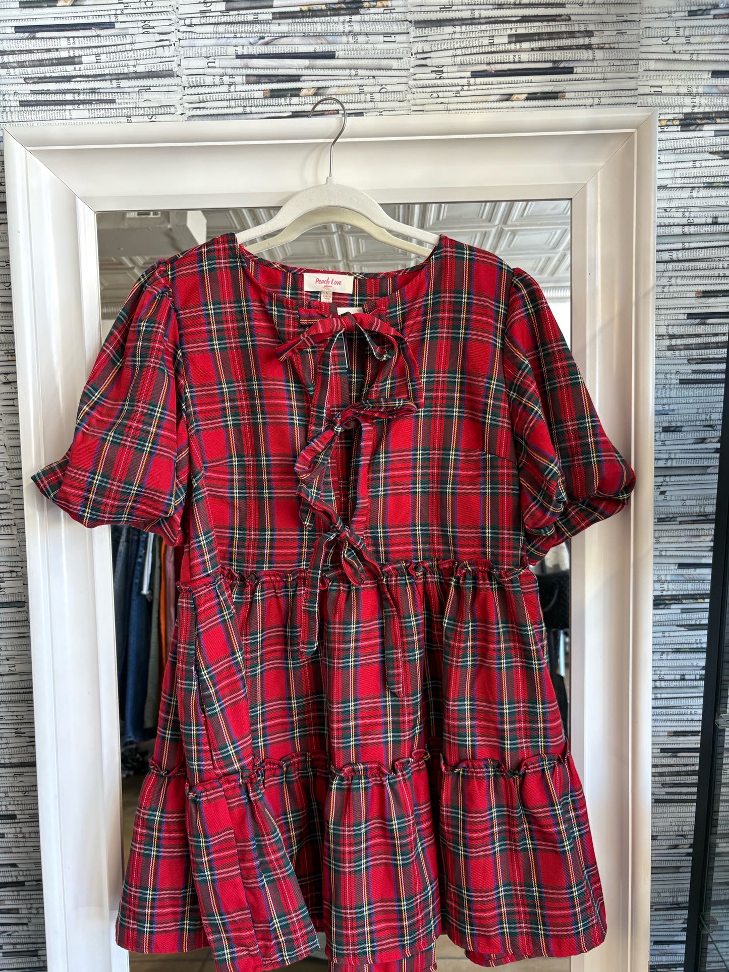 peach love Red/Multi Plaid Dress