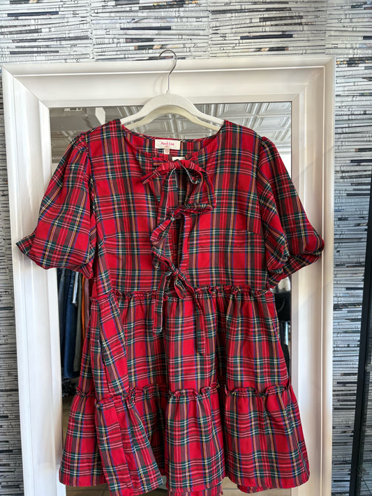 peach love Red/Multi Plaid Dress