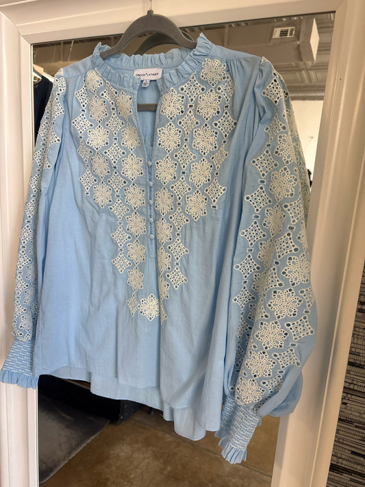 Gibson Latimer Size S Blue/Ivory Lace Top