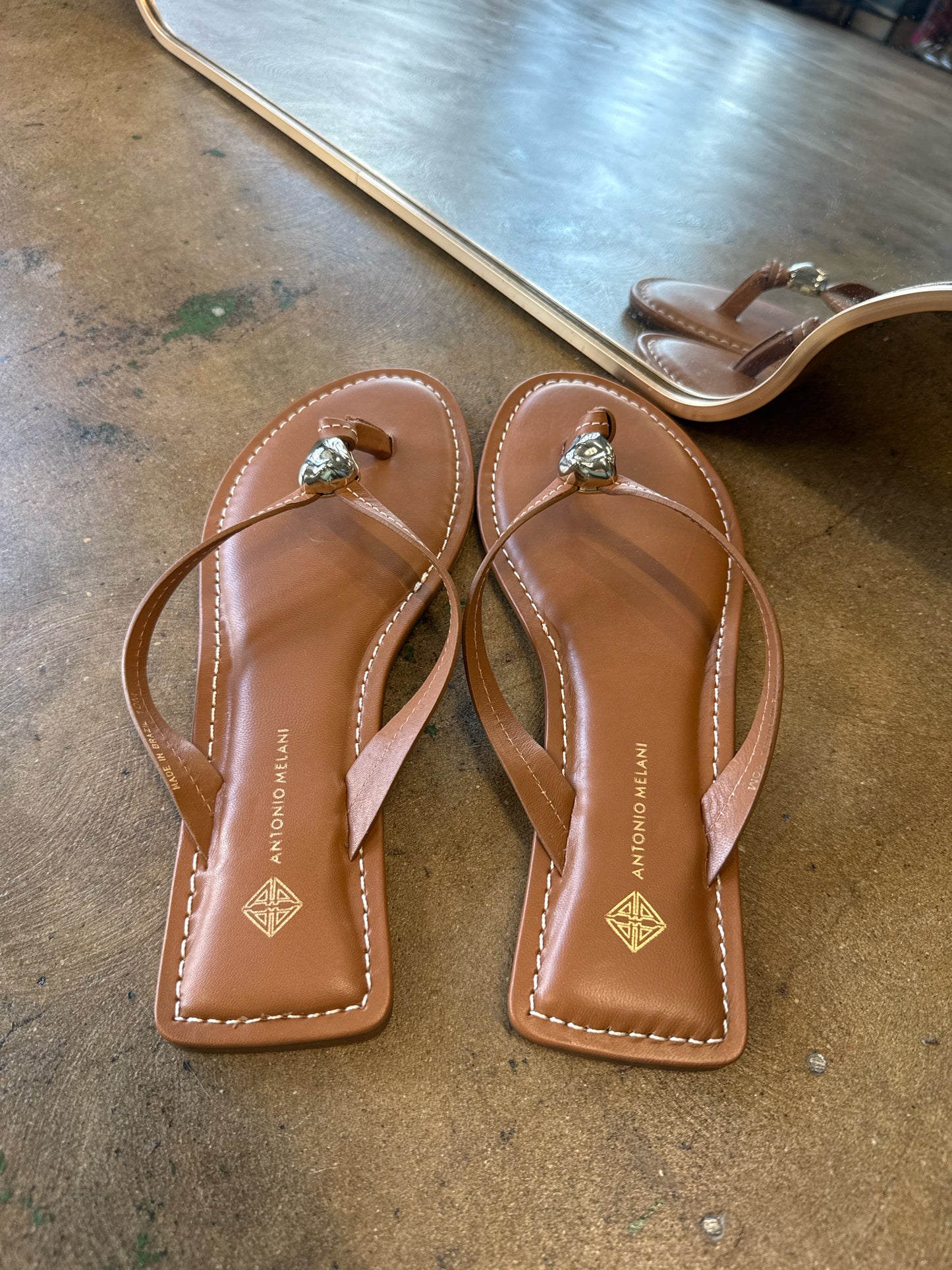 ANTONIO MELANI Shoe Size 10 Brown Flip Flops