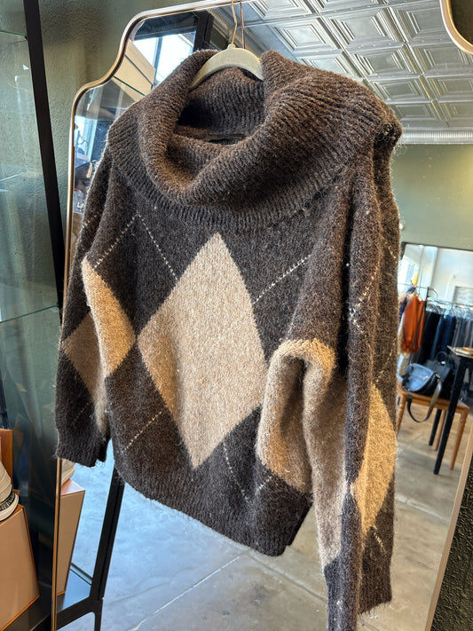 ZARA Size M brown/cream Diamond Sweater