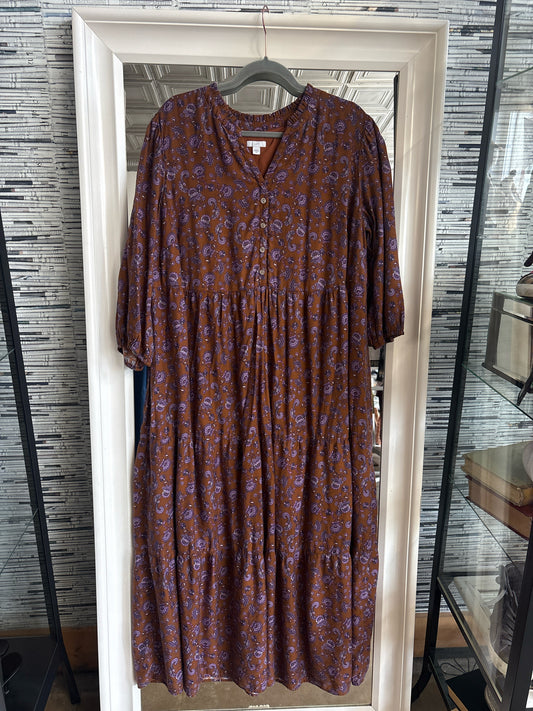 J Jill Size 2X Brown/Purple Floral Dress