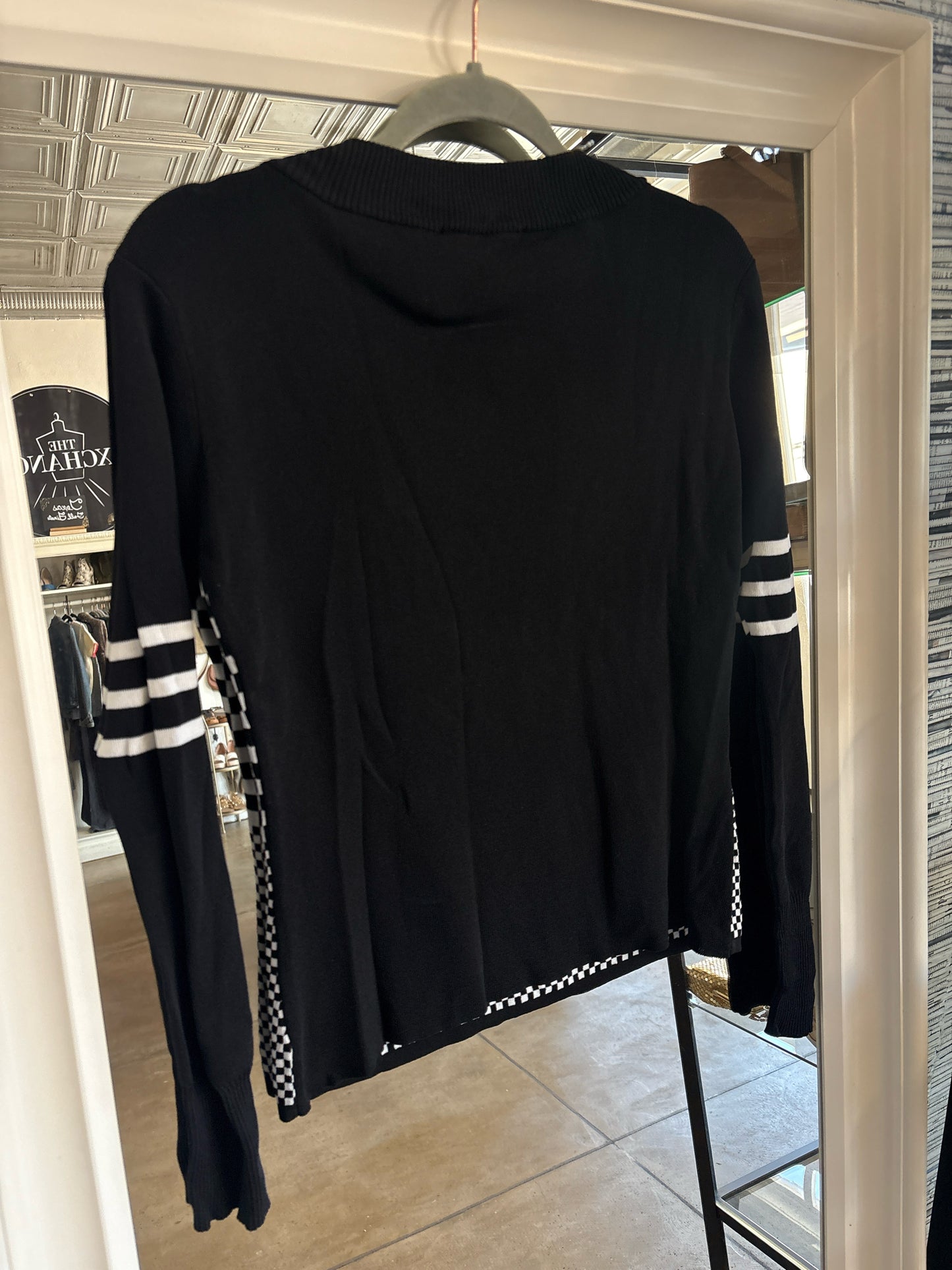 Christine Phillipe Size L B&W Checkered Sweater