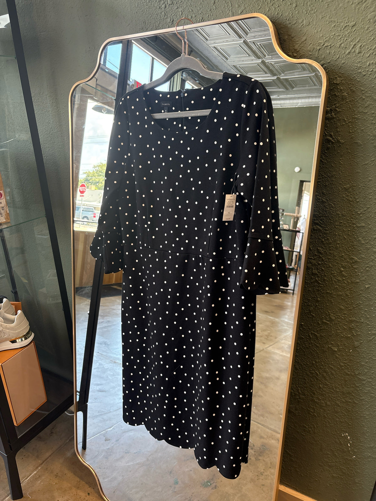 TALBOTS Size 10 Black Polka Dot Dress