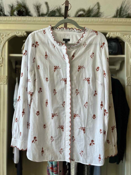 TALBOTS Size M White/Dusty Rose Embroidered Top