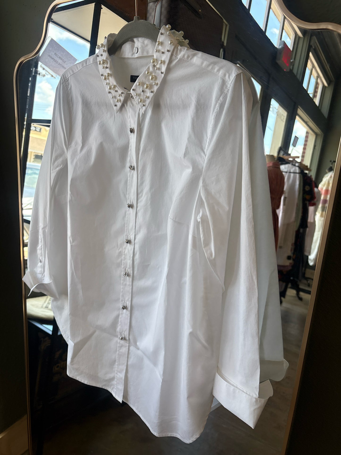TALBOTS Size MP White Embellished Top