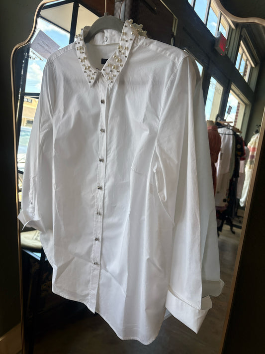 TALBOTS Size MP White Embellished Top