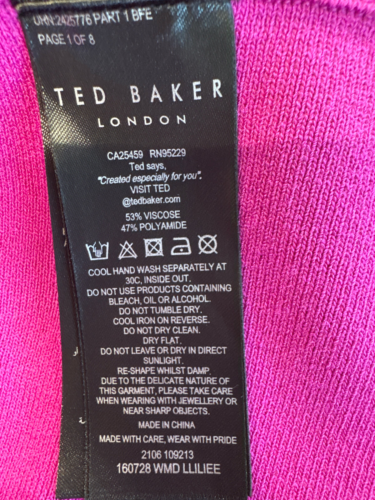 Ted Baker London Size 3 Fuschia Dress