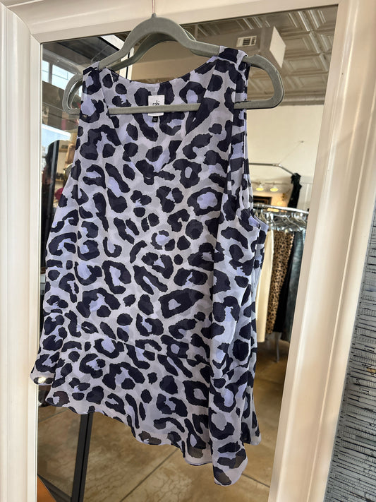 Cabi Size L Blue/Black Animal Print Top