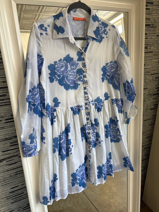 OLIPHANT Size S White and Blue Dress