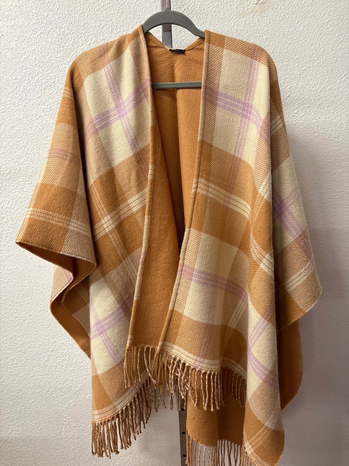 J. CREW Size OS Orange/Cream Plaid Poncho/Cape
