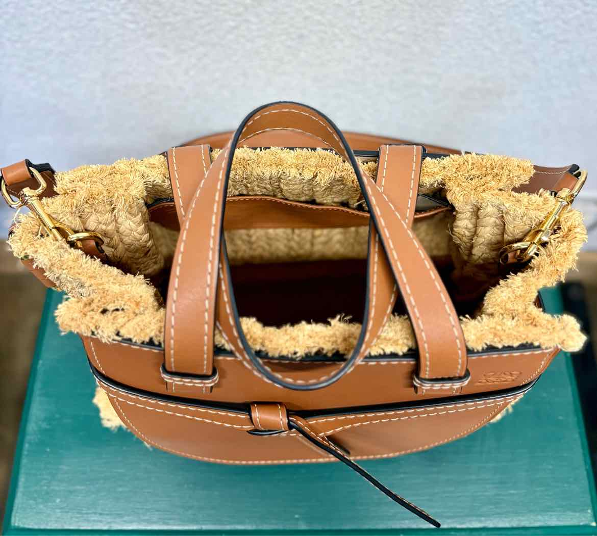 Loewe Cream/Brown Straw Bag
