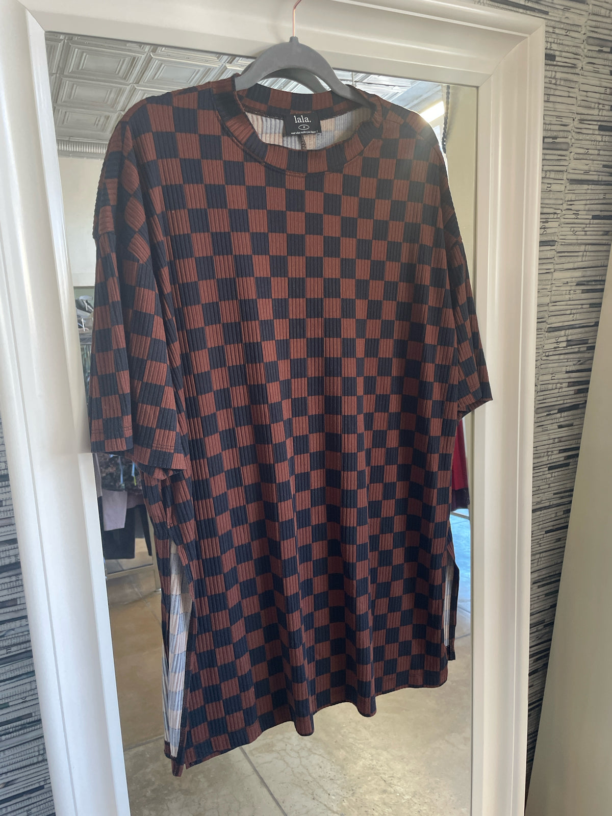 Lala. Size M black and brown Checkered Top & Pant Set