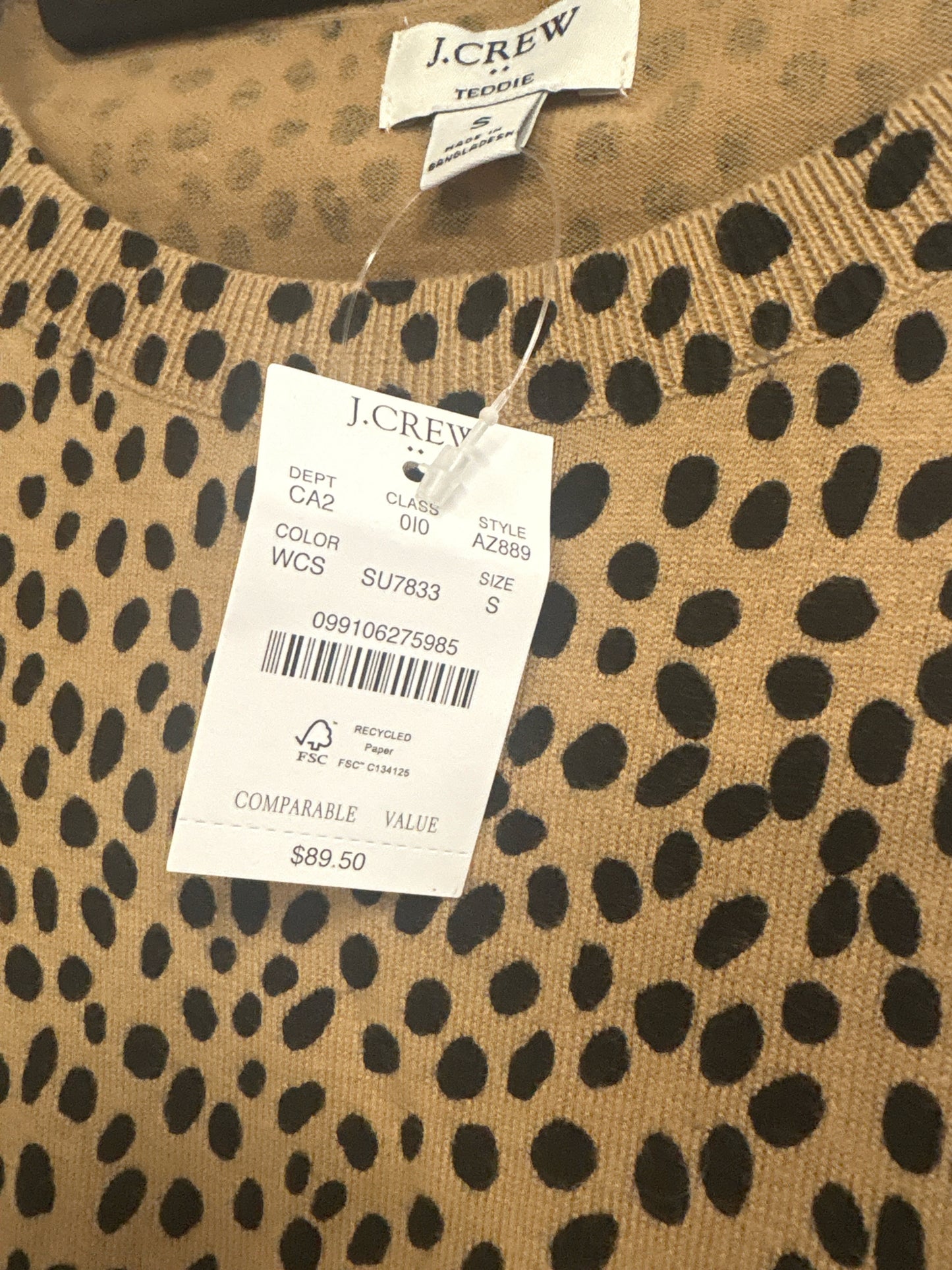 j crew Size S Tan/Black Cheetah Top