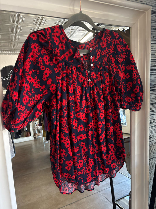 LOFT Size XS Navy/Red Floral Top