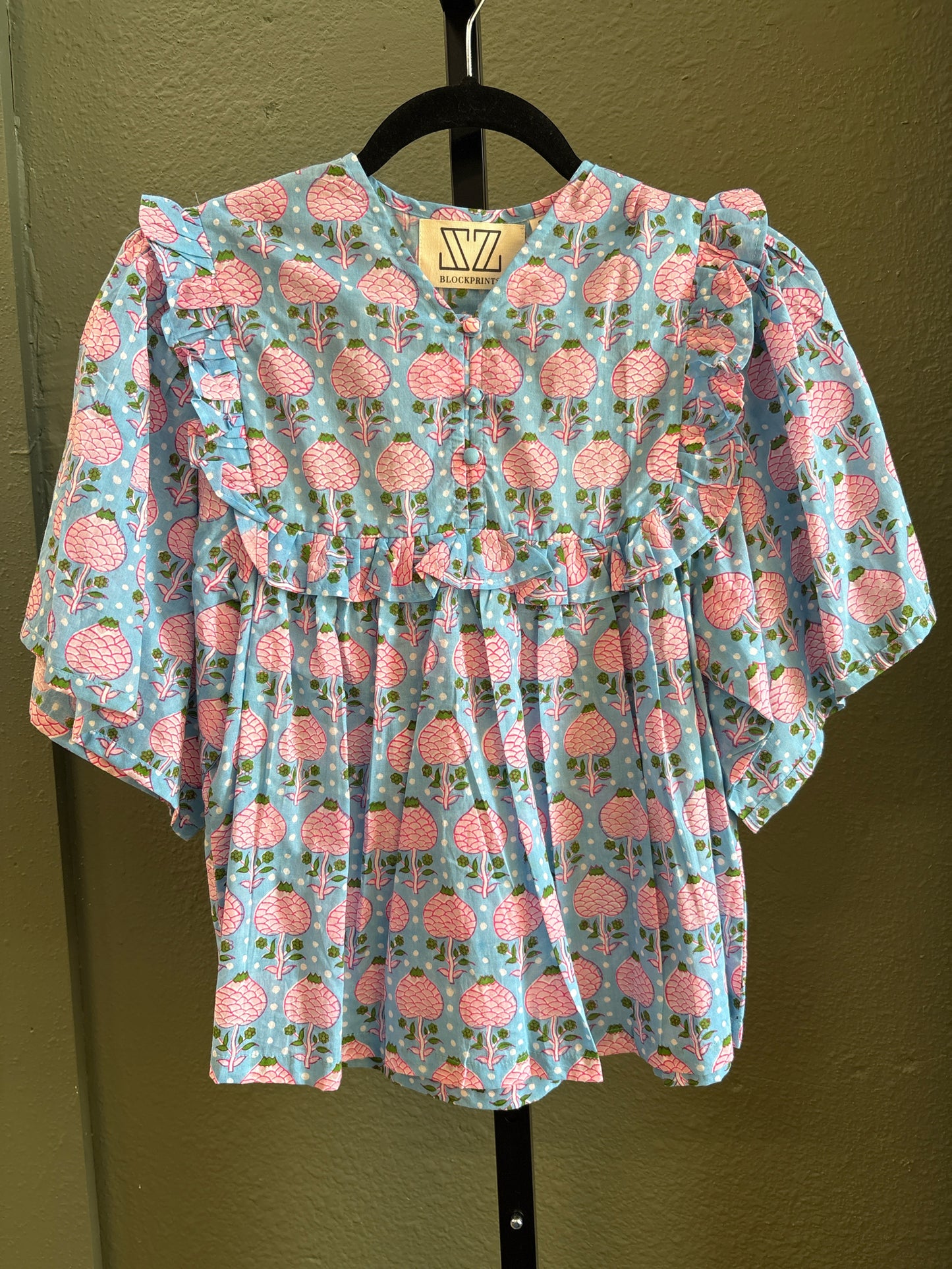 SZ BLOCKPRINTS Size S blue multi Floral Top