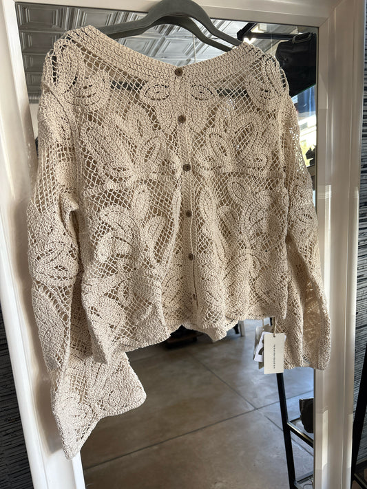 Commense Size S Tan Crochet Sweater
