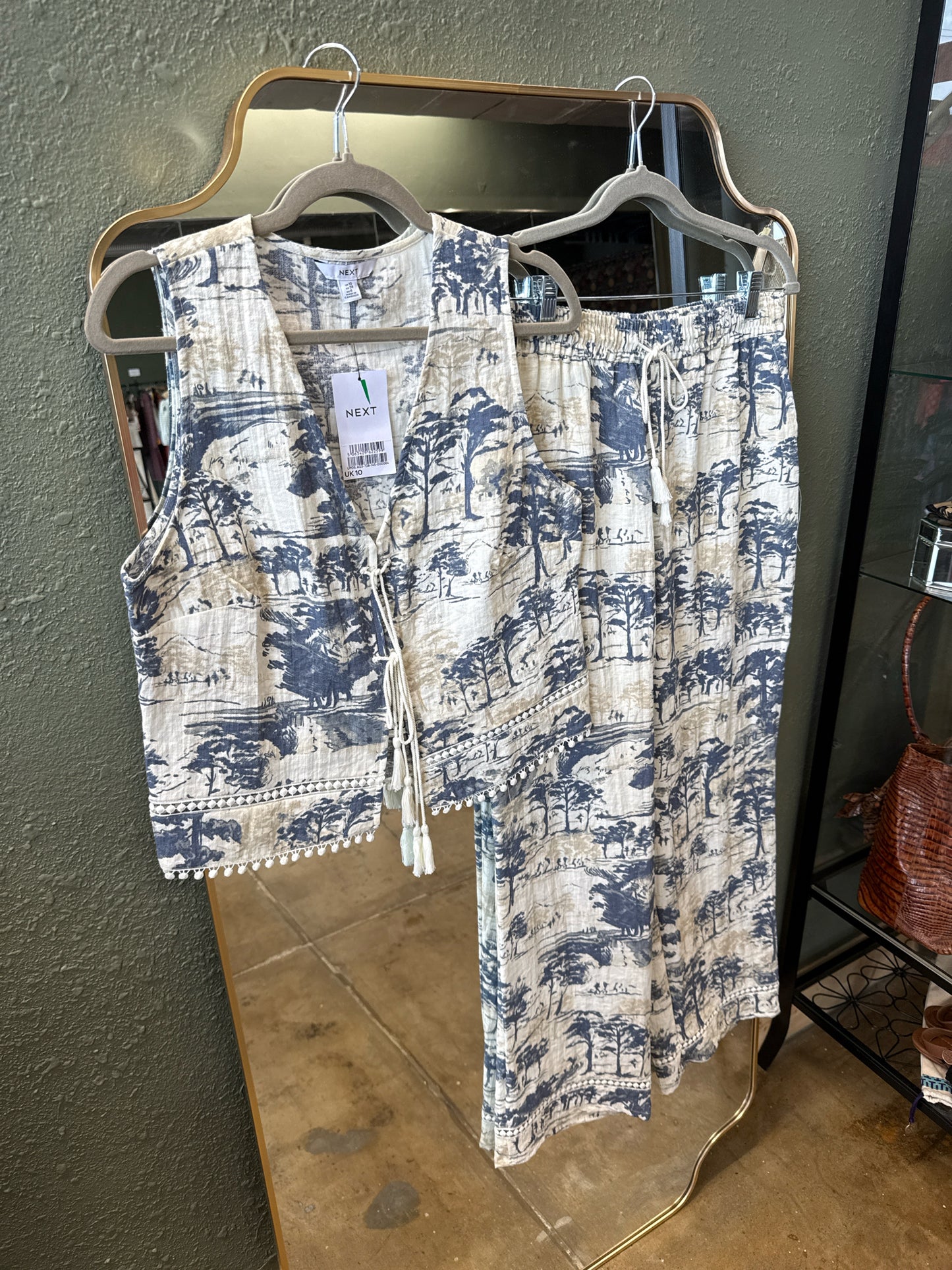 Next Size 6 Cream/Blue Two Piece Set