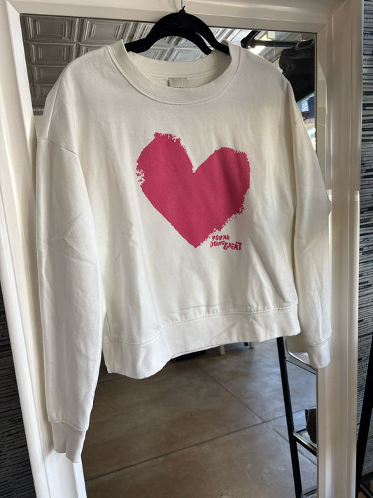 Maeve Size XS Cream/Pink Heart Sweatshirt/Hoodie
