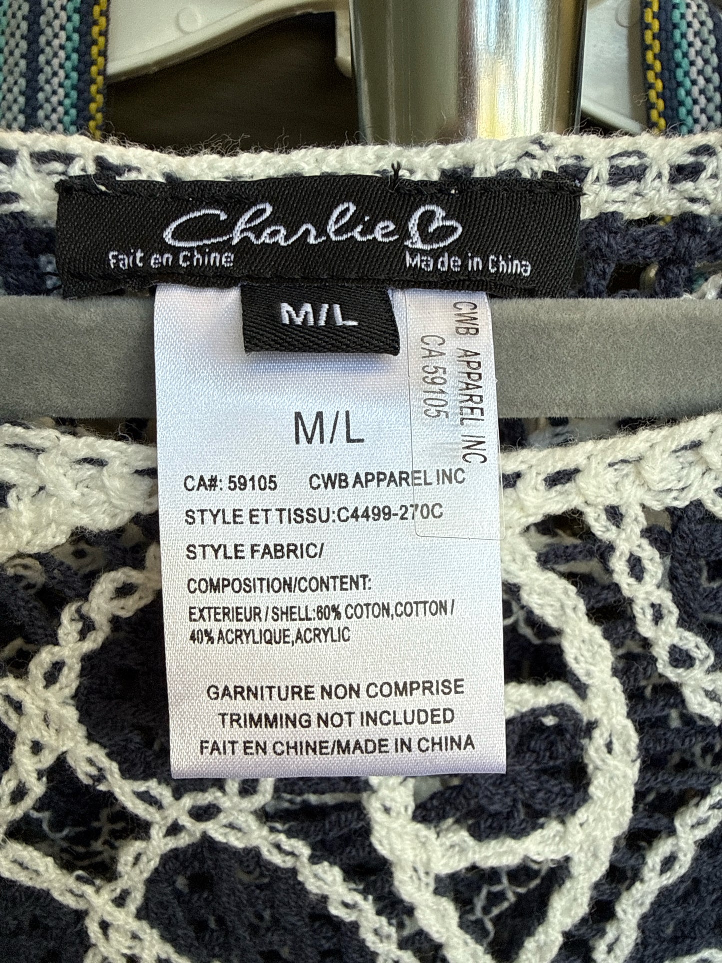 Charlie B Size M/L Blue/White Top