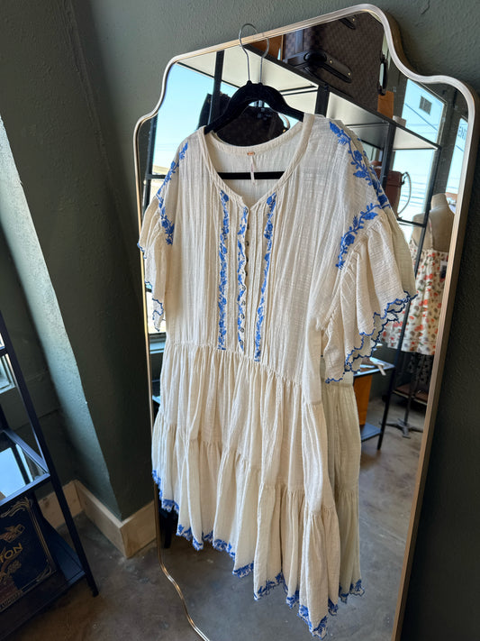 free people Size L Cream/Blue Dress