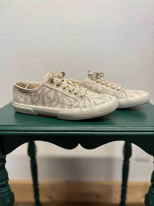 MICHAEL KORS Shoe Size 8 Cream/Brown Signature Sneakers