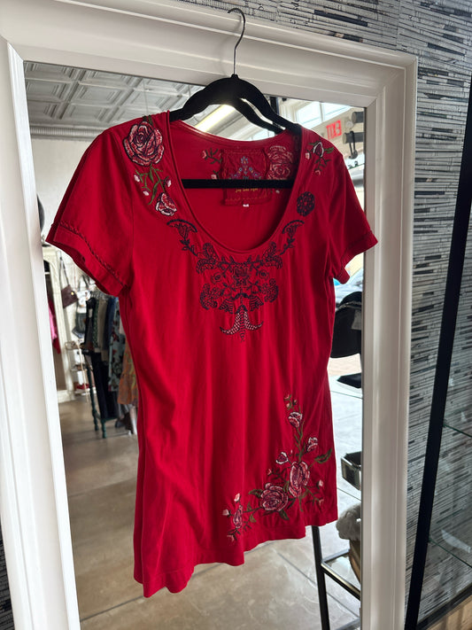 JW Los Angeles Size S Red/Multi Embroidered Top