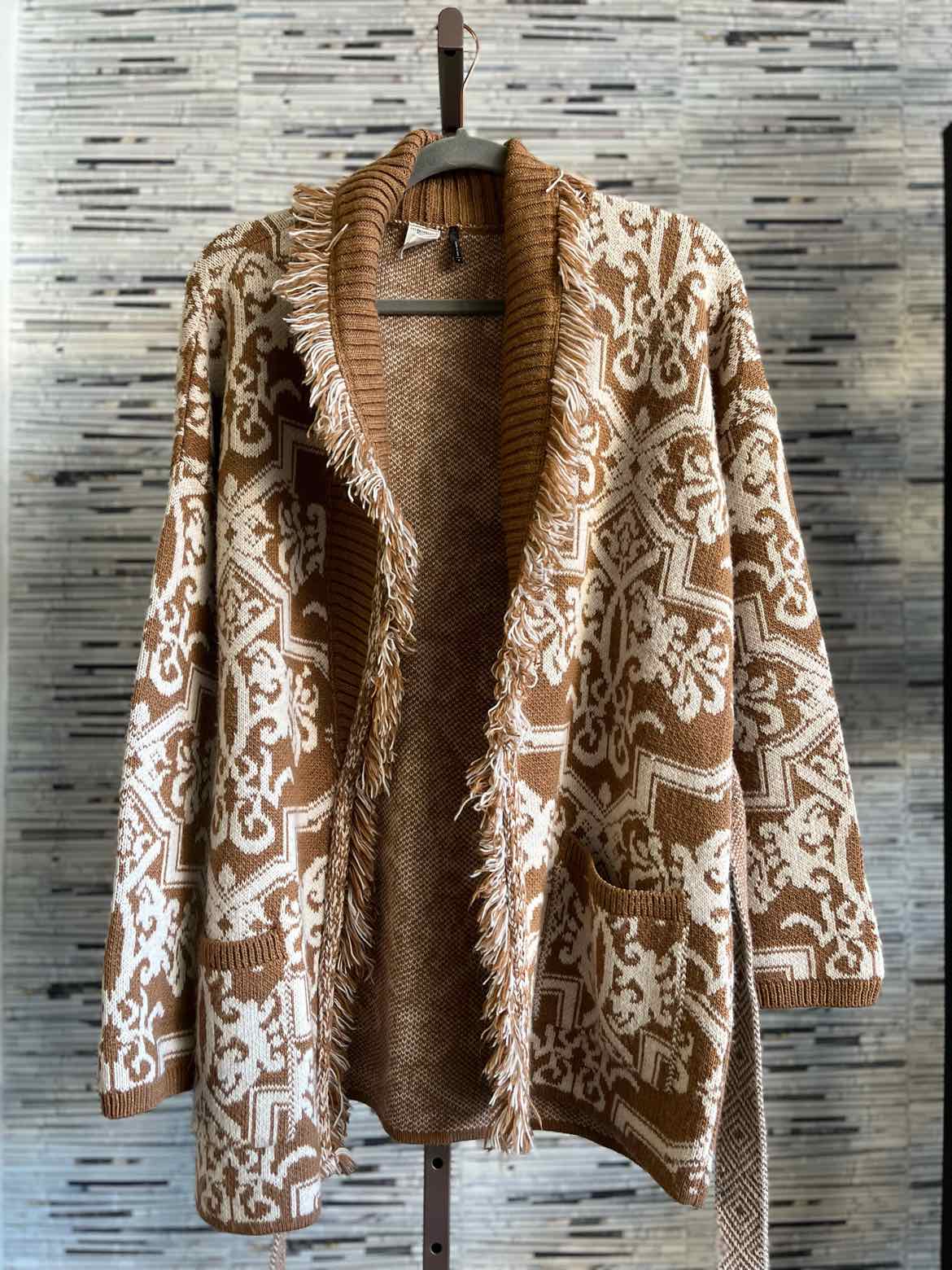 Anthropologie Size M Tan/White Paisley Cardigan