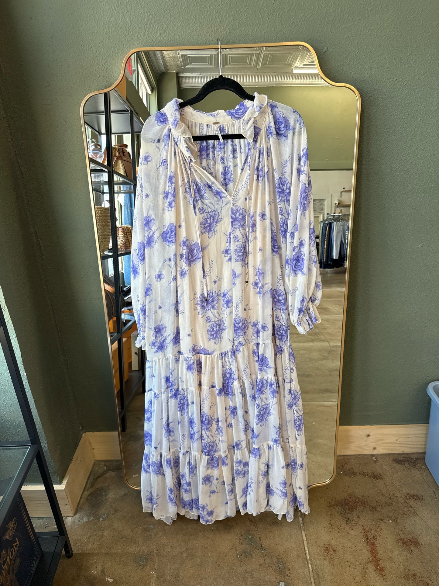 free people Size L White and Blue Floral Dress