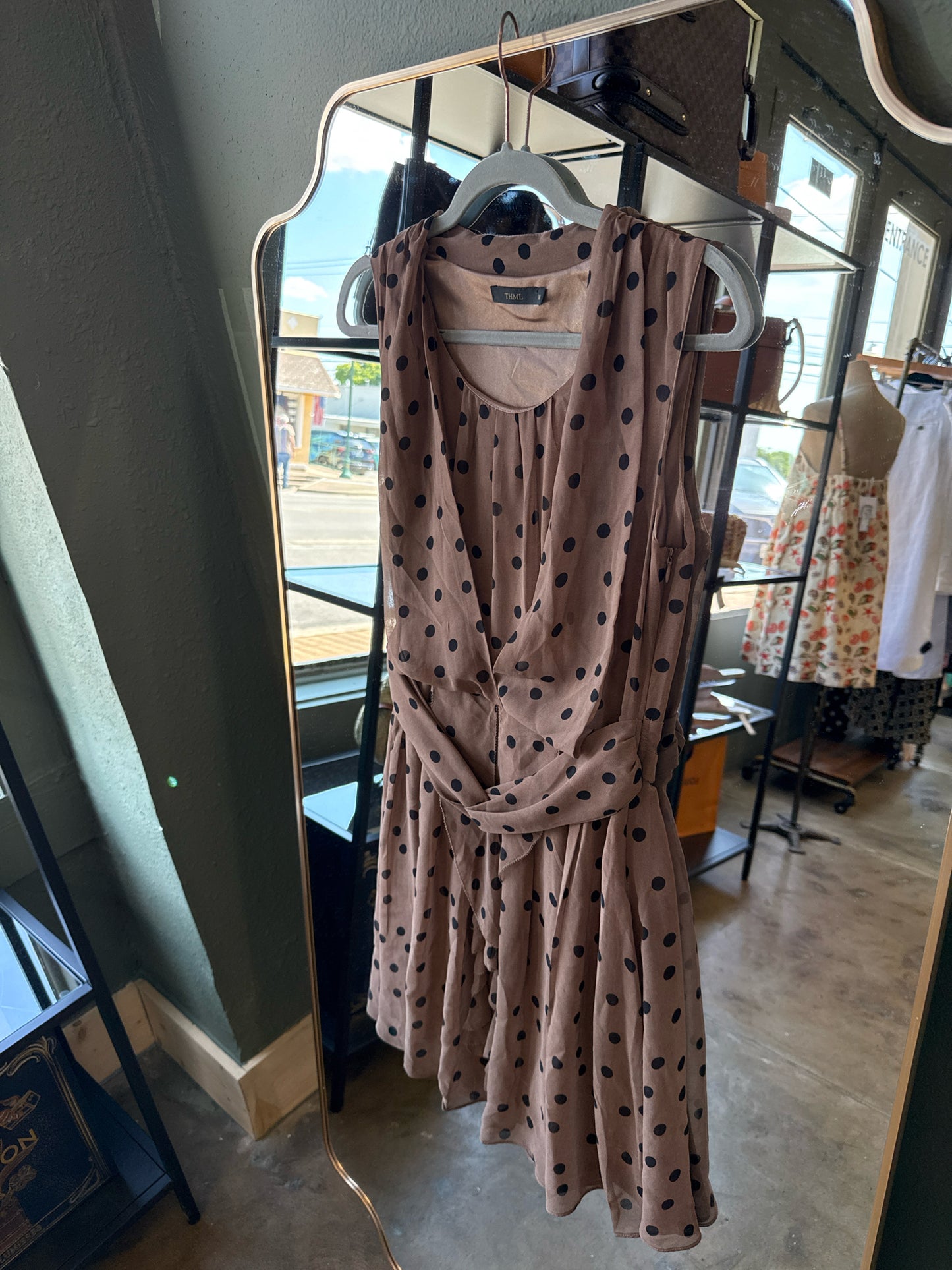 THML Size M Brown/Black Polka Dot Dress