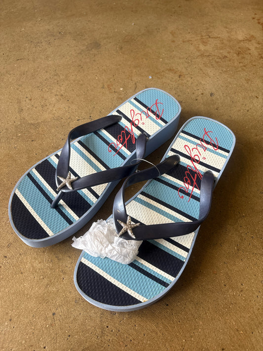 Brighton Shoe Size 10 Blue/Multi Stripe Flip Flops