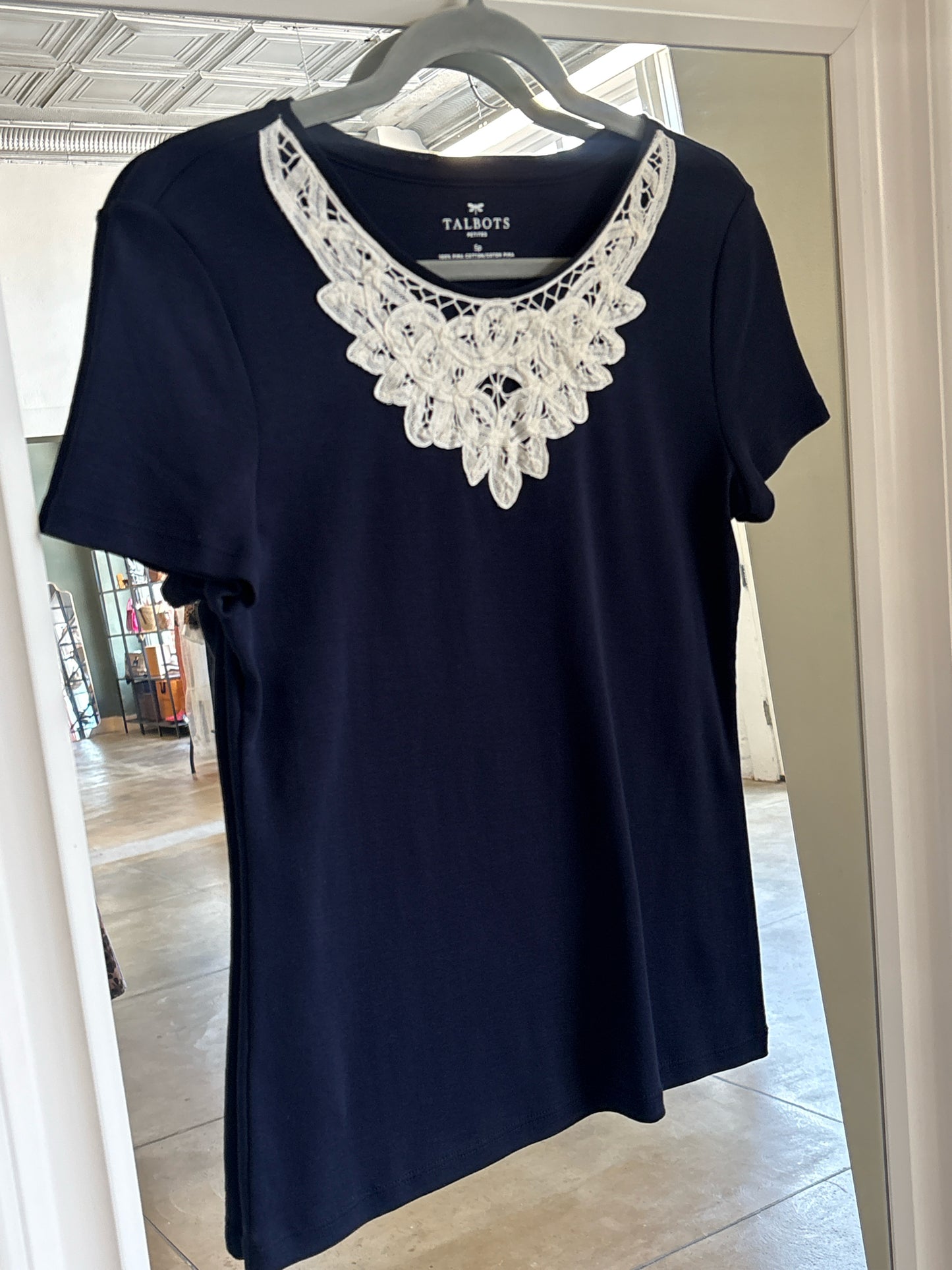 TALBOTS Size SP Navy/Cream Top