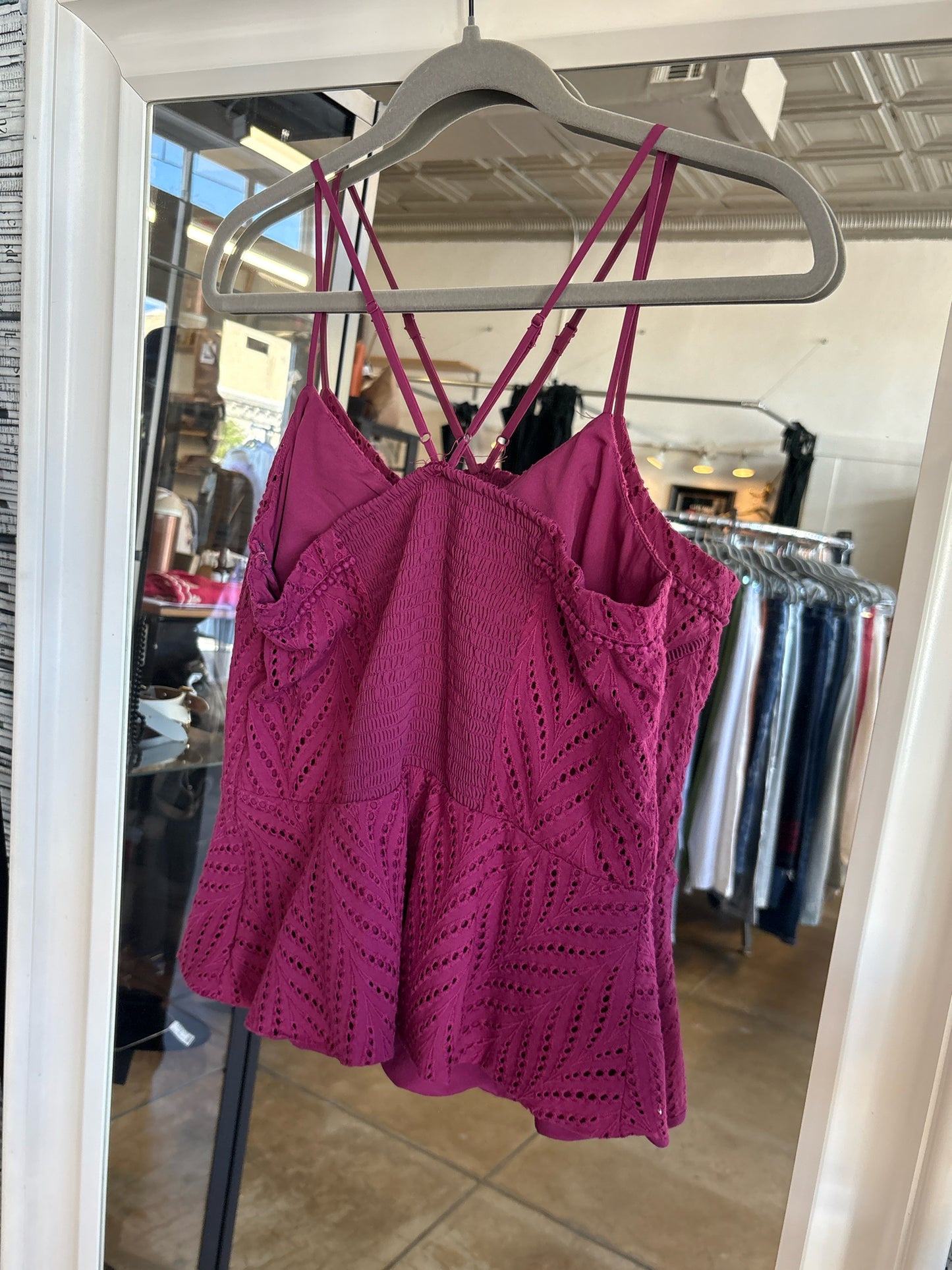 White House Black Market Size 10 Purple Eyelet Top