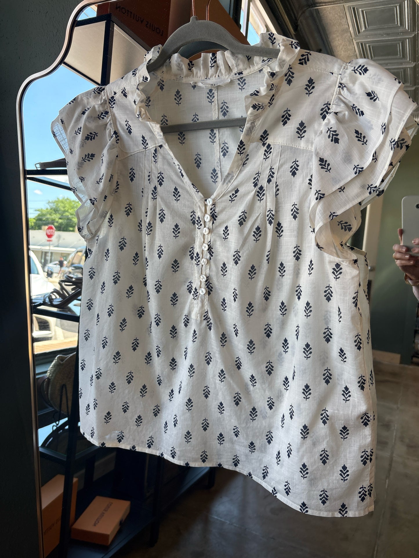 Melissa Nepton Size L White/Navy Floreats Top