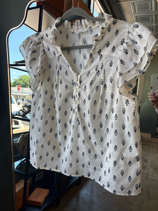 Melissa Nepton Size L White/Navy Floreats Top