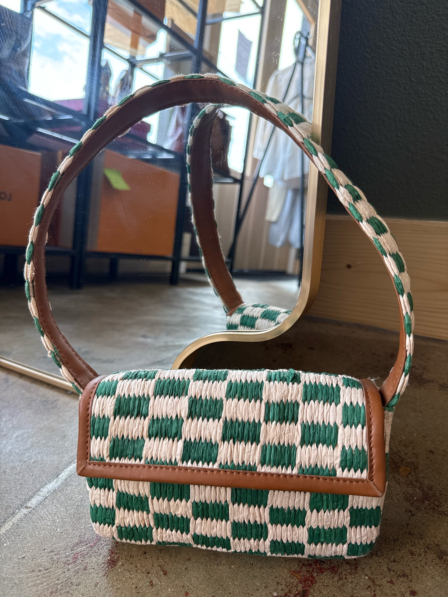 Anthropologie Green/White Bag
