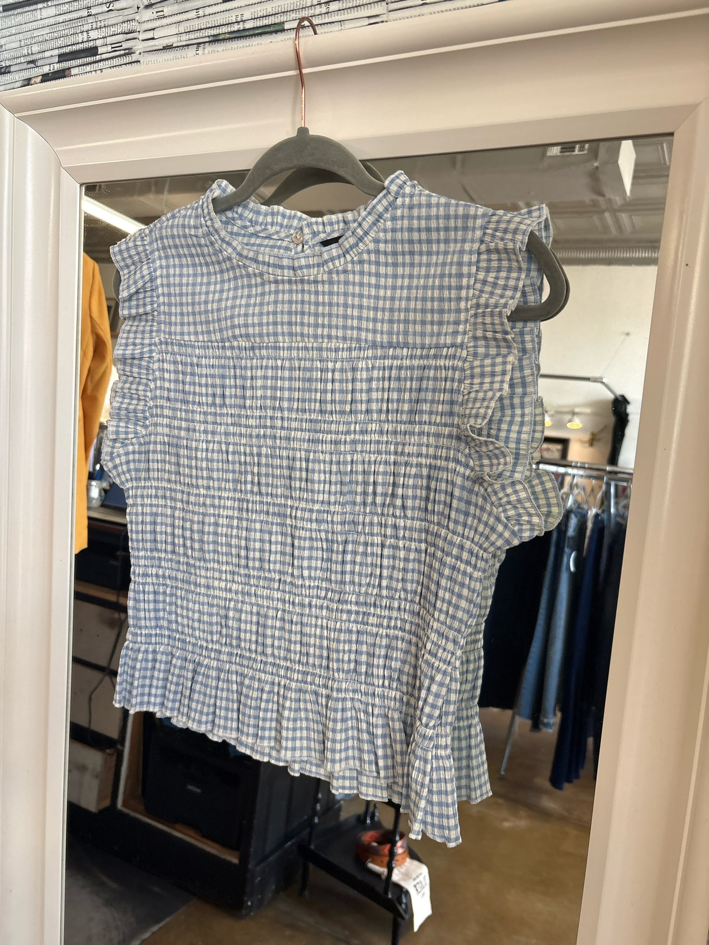 ZARA Size M Blue/Cream Checkered Top